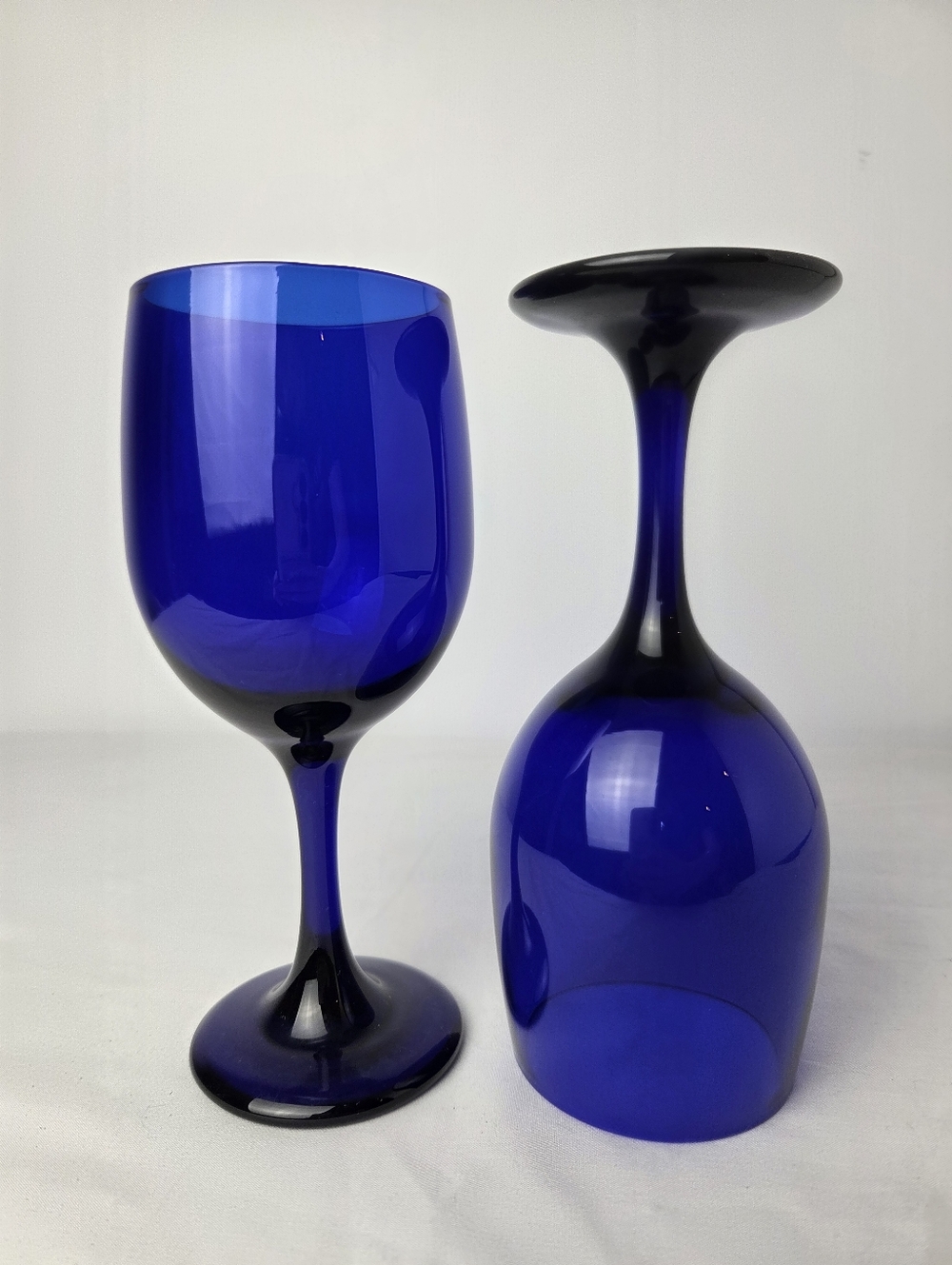 Cobalt Blue Glass Goblets Set of 2 | Vintage Stemware | Deep Blue Wine Glasses